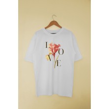 Mind Earth Oversize Pamuk Çiçek Love T-Shirt