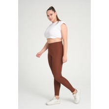 Banega Curve Büyük Beden Örme Şardonlu Polarlı Kışlık Kahverengi Tayt