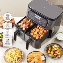 Karaca 8 Fonksiyonlu Premium Iki Hazneli Air Pro Cook Duo Tandır Xxxl 8 Litre Geniş Hazneli Airfryer Rosegold 8 Kişilik, Onerous Mutfak Tartısı Hediye