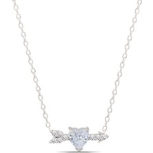 Parmas Design Kalp ve Ok Beyaz Taşlı 925 Ayar Gümüş Kadın Minimal Kolye