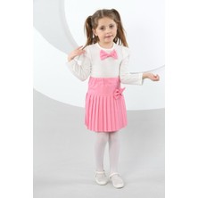 Cansın Mini Pembe Piliseli Etekli Uzun Kol Badili Kız Çocuk Elbise Takımı 17741