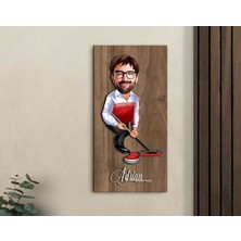 Bk Gift Kişiye Özel Curling Karikatürlü Kabartma Figürlü Ahşap Tablo-1, Arkadaşa Hediye, Sevgiliye Hediye, Duvar Dekoru