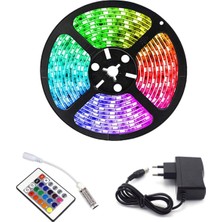 Melek Store  Rgb Şerit 5 Metre 16 Renkli Kumandalı Adaptörlü Çift Taraflı Bant