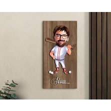 Bk Gift Kişiye Özel Beyzbol Karikatürlü Kabartma Figürlü Ahşap Tablo-16, Arkadaşa Hediye, Sevgiliye Hediye, Duvar Dekoru