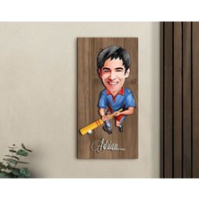Bk Gift Kişiye Özel Cricket Karikatürlü Kabartma Figürlü Ahşap Tablo-1, Arkadaşa Hediye, Sevgiliye Hediye, Duvar Dekoru