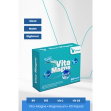 Vitamagne 60 Kapsül  Yetişkinler için Magnezyum ve Vitamin - Magnezyum Malat, Magnezyum Sitrat, Magnezyum Bisglisinat, Vitamin B6, Vitamin B12, Vitamin C, Vitamin D3