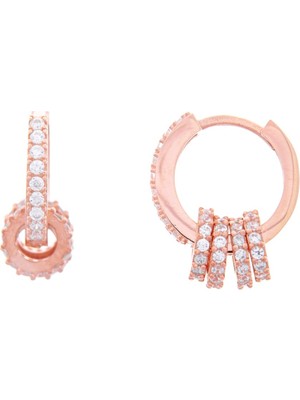 Begüm Silverr Halka Küpe 925 Ayar Gümüş Zirkon Taşlı  Rose Küpe