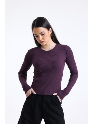 Vişne Çürüğü Bisiklet Yaka Uzun Kollu Fitilli Kaşkorse Bluz