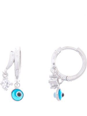 Begüm Silverr  Halka Taşlı Nazar Bocuklu 925 Ayar Gümüş Küpe