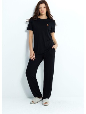 Jiber Kadın Viskoz Siyah Pijama Takımı 10216