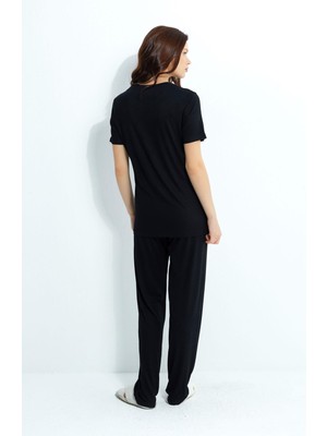 Jiber Kadın Viskoz Siyah Pijama Takımı 10216