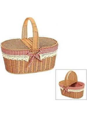 altabi Rattan Piknik Sepeti Oval Kapaklı Dekoratif Sepet Kulplu