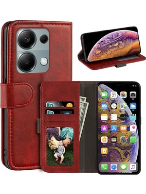 M.TK Moveteck Xiaomi Redmi Note 13 Pro 4g Kılıf 360 Tam Kaplar Deri Dokulu Kapaklı Kartvizit Bölmeli Cüzdan Standlı Kopçalı Kartlıklı Dikişli 360 Kapak