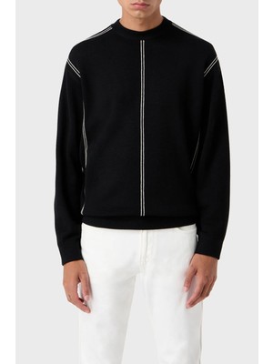 Emporio Armani Erkek Regular Fit Pamuklu Bisiklet Yaka Uzun Kollu Siyah Kazak 6R1MX3 1MOZZ-0999