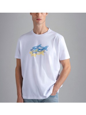 Paul & Shark  Erkek Pamuklu Regular Fit Yuvarlak Yaka Beyaz T-Shirt 24411041-010