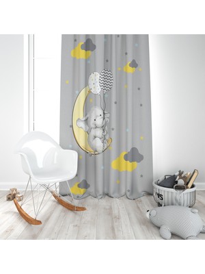 Adenka Home Sevimli Fil Desen, Bebek Ve Çocuk Odası Fon Perde