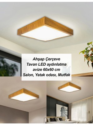 Adaled Adaledahşap Çerçeve Tavan LED Aydınlatma Avize 60*60 cm Salon Yatak Odası Mutfak