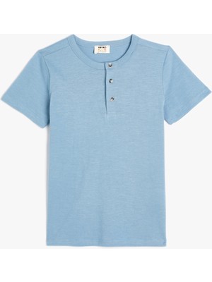 Koton Basic Tişört Yuvarlak Yaka Kısa Kollu Düğmeli Pamuklu