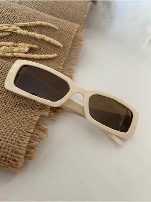 Aurrari Vintage Model Baklava Desen Detaylı Krem Unisex Güneş Gözlüğü