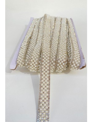 Hayalperest Boncuk Inci Boncuklu Ütüyle Yapışan Taşlı Şerit Aplik