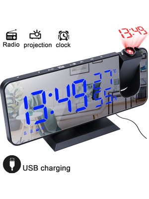 Inters Tech Çok Fonksiyonlu LED USB Dijital Ayna Projeksiyon Çalar Saat Ev Fm Radyo Termometre Higrometre USB Uyandırma Izle 180 ° Projektör Zaman Erteleme