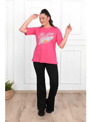 Koza Kadın Büyük Beden Free Spirit Baskılı T-Shirt 1576-23