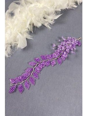 Hayalperest Boncuk Lila Kristal Boncuklu Iliz Gelin Saç ve Türban Aksesuarı