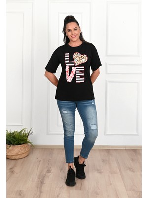 Koza Kadın Büyük Beden Love Baskılı T-Shirt 1577-23