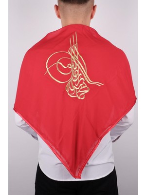 Hayalperest Boncuk Kırmızı Tuğralı Gold Nakışlı Biyeli Damat Örtüsü