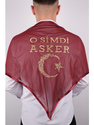 Hayalperest Boncuk Bordo O Şimdi Asker Sim Ay Yıldızlı Nakışlı Asker Örtü Şal