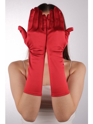 Hayalperest Boncuk Saten Likrali Gelin Eldiveni 38 cm Dans & Opera Kostüm Eldiveni