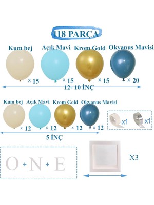 Patladı Gitti Okyanus Temalı 1 Yaş Doğum Günü Set 118 Parça; One Kutu ve Lateks Balon Set