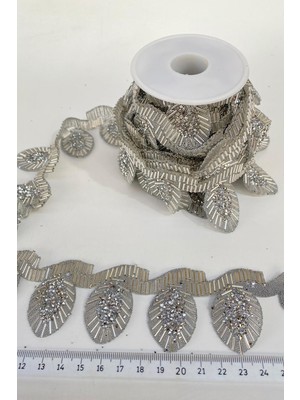 Boru Boncuklu Ütüyle Yapışan Taşlı Şerit Aplik