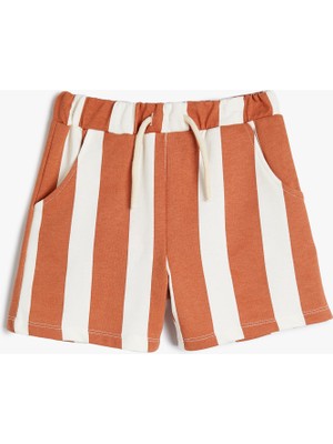 Koton Çizgili Şort Cepli Beli Bağlamalı Cepli Pamuklu