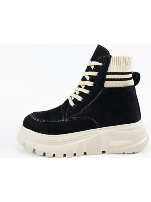 Aktaş Ayakkabı Kadın Siyah Su Geçirmez Kalın Tabanlı Bot