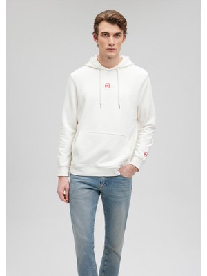 Mavi Kapüşonlu Baskılı Beyaz Sweatshirt 0S10077-70057