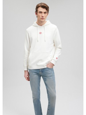 Mavi Kapüşonlu Baskılı Beyaz Sweatshirt 0S10077-70057