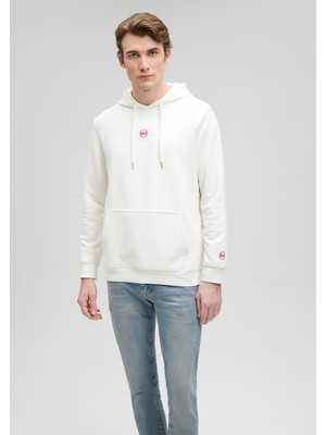 Mavi Kapüşonlu Baskılı Beyaz Sweatshirt 0S10077-70057