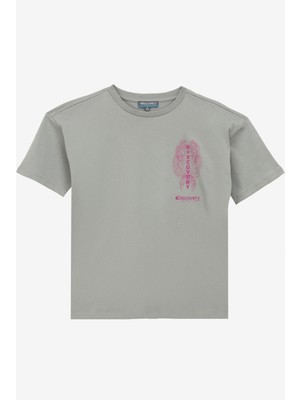 Discovery Expedition Baskılı Gri Kadın T-Shirt D4SG-TST3106