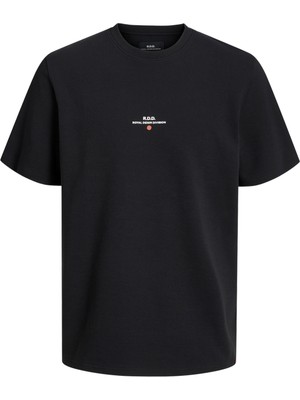 Jack & Jones Yuvarlak Yaka Siyah Erkek T-Shirt Rddluca Tee S/s Crew Neck Noos