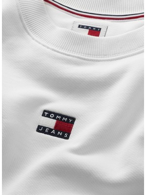 Tommy Jeans Bisiklet Yaka Düz Beyaz Kadın Sweatshırt Tjw Bxy Badge Crew Ext