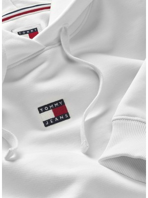 Tommy Jeans Kapüşon Yaka Düz Beyaz Kadın Sweatshırt Tjw Bxy Badge Hoodıe