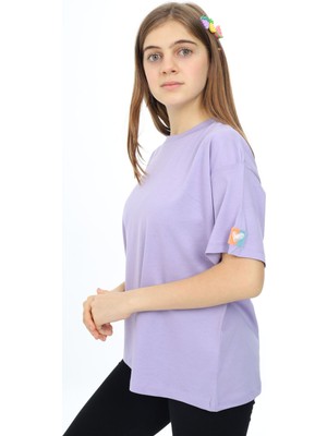 Pengai Lila Kısa Kollu Basic Kız Çocuk T-Shirt 17771