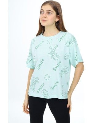 Pengai Mint Smile Baskılı Bisiklet Yaka Kız Çocuk T-Shirt 17768