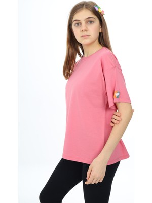 Pengai Pembe Kısa Kollu Basic Kız Çocuk T-Shirt 17769