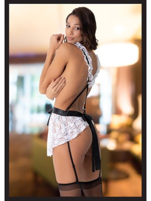 Loe Tiessi Kadın Beyaz Büyük Beden Seksi Fantezi Hizmetçi Kostümü