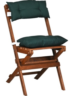 Bysay Vernikli Puf Minderli Ahşap Katlanabilir  Bahçe Mutfak Balkon Teras Sandalyesi (Ceviz-Yeşil)