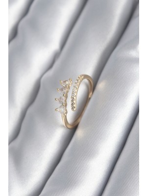 Callerrons Accessories  Pirinç Gold Renk Kalp Zirkon Taş Detay Kadın Yüzük