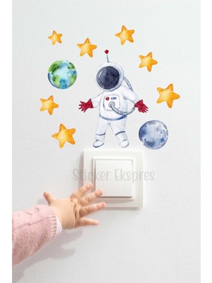 Sticker Ekspres Astronot ve Yıldızlar Uzay Temalı P3 Priz Sticker