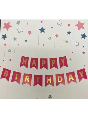 Kidspartim Happy Bırthday Yazı Fuşya / Gold Banner